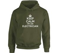 Hippowarehouse Keep Calm I'm an Electrician Unisex Hoodie Hooded top (Specific Size Guide in Description) Olive Green