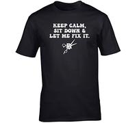 Hippowarehouse Keep Calm, sit Down and let me fix it Unisex Short Sleeve t-Shirt (Specific Size Guide in Description) Black