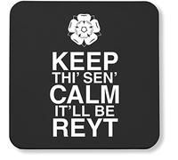 Hippowarehouse Keep thi' sen' calm it'll be reyt pack of 2 coasters gloss finish durable backing 9cm x 9cm
