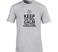 Hippowarehouse Keep thi' sen' Calm Tha's from Yorkshire Unisex Short Sleeve t-Shirt (Specific Size Guide in Description) Grey