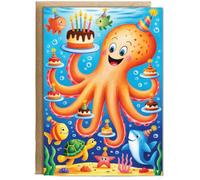 Hippowarehouse Kids Birthday Octopus sealife Personalised Card A6 with envelope for him for her Funny Cards for Men and Women Blank inside option