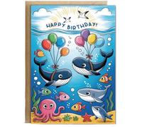 Hippowarehouse Kids happy birthday sealife Personalised Card A5 with envelope for him for her Funny Cards for Men and Women Blank inside option