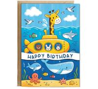 Hippowarehouse Kids happy birthday submarine sealife Personalised Card A5 with envelope for him for her Funny Cards for Men and Women Blank inside option