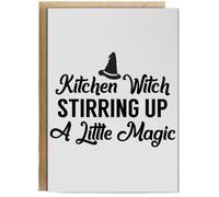 Hippowarehouse Kitchen witch stirring up a little magic Birthday Card A5 Personalised with envelope for him for her Funny Cards for Men and Women Blank inside option