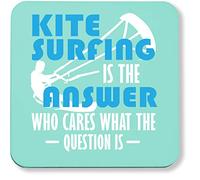 Hippowarehouse Kitesurfing is the answer who cares what the question is printed coaster gloss finish durable backing 9cm x 9cm 2 pack