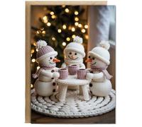Hippowarehouse Knitted 3 snowmen drinking hot chocolate Personalised Card A6 with envelope for him for her Funny Cards for Men and Women Blank inside option