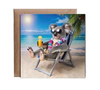 Hippowarehouse Koala on the beach Personalised Card. 15cm x 15cm with envelope for him for her Funny Cards for Men and Women Blank inside option