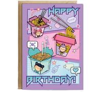Hippowarehouse Kpop Happy Birthday Card Ramen Noodle Hunter Girl Trio Personalised Card A5 with envelope for him for her Funny Cards for Men and Women Blank inside option