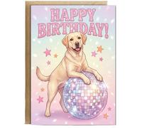 Hippowarehouse Labrador Retriever Happy Birthday disco celebrations dog Personalised Card A5 with envelope for him for her Funny Cards for Men and Women Blank inside option