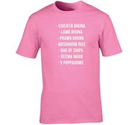 Hippowarehouse Lamb bhuna, Chicken bhuna, prawn bhuna, Mushroom Rice, a Bag Chips, naan Bread and Nine poppadoms Unisex Short Sleeve t-Shirt (Specific Size Guide in Description) Pink