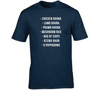 Hippowarehouse Lamb bhuna, Chicken bhuna, prawn bhuna, Mushroom Rice, a Bag Chips, naan Bread and Nine poppadoms Unisex Short Sleeve t-Shirt (Specific Size Guide in Description) Navy Blue