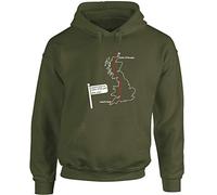 Hippowarehouse Land's End to John O'Groats Route Map Unisex Hoodie Hooded top (Specific Size Guide in Description) Olive Green