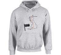 Hippowarehouse Land's End to John O'Groats Route Map Unisex Hoodie Hooded top (Specific Size Guide in Description) Grey