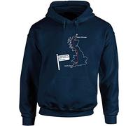 Hippowarehouse Land's End to John O'Groats Route Map Unisex Hoodie Hooded top (Specific Size Guide in Description) Navy Blue