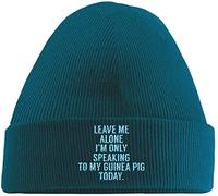 Hippowarehouse Leave me Alone I'm only Speaking to My Guinea Pig Today Embroidered Beanie Hat Blue with Baby Blue Stitch