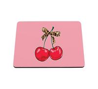 Hippowarehouse Leopard print cherries with bow printed mouse mat pad accessory black rubber base 240mm x 190mm x 60mm