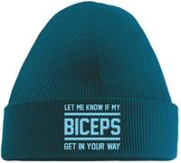 Hippowarehouse Let me Know if My Biceps get in Your Way Embroidered Beanie Hat Blue with Baby Blue Stitch
