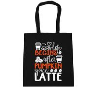Hippowarehouse Life Begins after Pumpkin spice Latte beans mug morning drink Tote Shopping Gym Beach Bag 42cm x38cm, 10 litres
