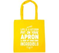 Hippowarehouse Life is a kitchen put on your apron and whip up something incredible Tote Shopping Gym Beach Bag 42cm x38cm, 10 litres
