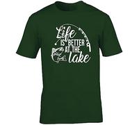 Hippowarehouse Life is Better at The Lake Unisex Short Sleeve t-Shirt (Specific Size Guide in Description) Forest Green