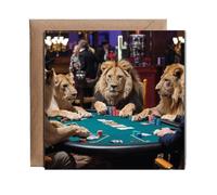 Hippowarehouse Lions playing poker Personalised Card. 15cm x 15cm with envelope for him for her Funny Cards for Men and Women Blank inside option