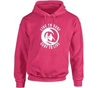 Hippowarehouse Live to Surf. Surf to Live Unisex Hoodie Hooded top (Specific Size Guide in Description) Fuchsia Pink