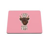 Hippowarehouse Long Hair Don't Care the Highland Cow printed mouse mat pad accessory black rubber base 240mm x 190mm x 60mm