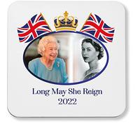 Hippowarehouse Long May She Reign Queen Elizabeth Jubilee printed coaster gloss finish durable backing 9cm x 9cm 2 pack
