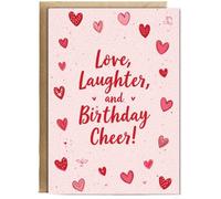 Hippowarehouse Love Laughter and birthday cheer Personalised Card A6 with envelope for him for her Funny Cards for Men and Women Blank inside option