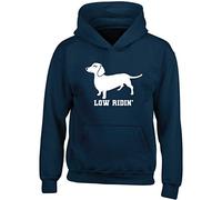 Hippowarehouse Low Ridin' - Dachshund Sausage Dog Kids Children's Unisex Hoodie Hooded top Navy