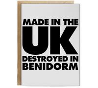 Hippowarehouse Made in the UK Destroyed in Benidorm Birthday Card A5 Personalised with envelope for him for her Funny Cards for Men and Women Blank inside option