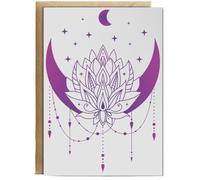 Hippowarehouse Mandala Lotus Moon Boho Soft Calm Girl Energy Personalised Card A5 with envelope for him for her Funny Cards for Men and Women Blank inside option