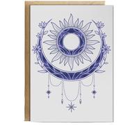 Hippowarehouse Mandala Sun and Moon Crescent Boho Soft Calm Girl Energy Personalised Card A6 with envelope for him for her Funny Cards for Men and Women Blank inside option
