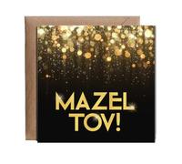 Hippowarehouse Mazel Tov golden sparkles Personalised Card. 15cm x 15cm with envelope for him for her Funny Cards for Men and Women Blank inside option