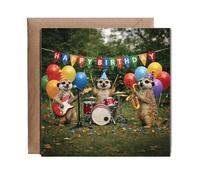 Hippowarehouse Meerkat Happy birthday band Personalised Card. 15cm x 15cm with envelope for him for her Funny Cards for Men and Women Blank inside option