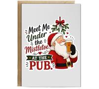 Hippowarehouse Meet me under the mistletoe at the pub Personalised Card A5 with envelope for him for her Funny Cards for Men and Women Blank inside option