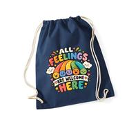 Hippowarehouse Mental Health Awareness Day All Feelings Are Welcome Here Positive Rainbow Drawstring Cotton School Gym Bag 37cm x 46cm, 12 litres