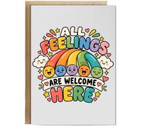 Hippowarehouse Mental Health Awareness Day All Feelings Are Welcome Here Positive Rainbow Personalised Card A5 with envelope for him for her Funny Cards for Men and Women Blank inside option