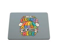 Hippowarehouse Mental Health Awareness Day All Feelings Are Welcome Here Positive Rainbow printed mouse mat pad accessory black rubber base 240mm x 190mm x 60mm