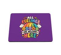Hippowarehouse Mental Health Awareness Day All Feelings Are Welcome Here Positive Rainbow printed mouse mat pad accessory black rubber base 240mm x 190mm x 60mm