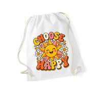 Hippowarehouse Mental Health Awareness Day Choose Happy Cute Sunshine Positivity Message Drawstring Cotton School Gym Bag 37cm x 46cm, 12 litres