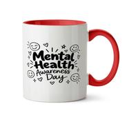 Hippowarehouse Mental Health Awareness Day Positive Smiley Doodles and Stars Printed Mug Various Colour Options Ceramic Cup Kitchenware 11oz