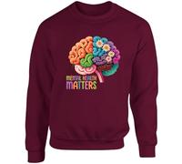 Hippowarehouse Mental Health Flowers Blooming Brain Unisex Jumper Sweatshirt Pullover (Specific Size Guide in Description) Maroon