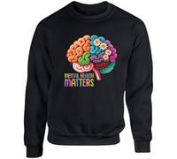 Hippowarehouse Mental Health Flowers Blooming Brain Unisex Jumper Sweatshirt Pullover (Specific Size Guide in Description) Black