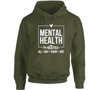 Hippowarehouse mental health matters all day every day unisex Hoodie hooded top XXL adult Olive Green