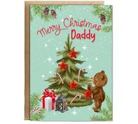 Hippowarehouse Merry Christmas Card for Daddy from Baby Bear Christmas Tree Decorating Personalised Card A6 with envelope for him for her Funny Cards for Men and Women Blank inside option