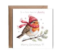 Hippowarehouse Merry Christmas Card to a Very Special Aunty Cute Winter Robin Personalised Card. 15cm x 15cm with envelope for him for her Funny Cards for Men and Women Blank inside option