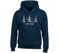 Hippowarehouse Merry Christmas Cute Polar Bear Hiding Behind Pine Trees kids children's unisex Hoodie hooded top kids children's unisex Hoodie hooded top 12-13 years Navy Blue