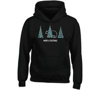 Hippowarehouse Merry Christmas Cute Polar Bear Hiding Behind Pine Trees kids children's unisex Hoodie hooded top kids children's unisex Hoodie hooded top 9-11 years Black