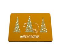 Hippowarehouse Merry Christmas Cute Polar Bear Hiding Behind Pine Trees printed mouse mat pad accessory black rubber base 240mm x 190mm x 60mm